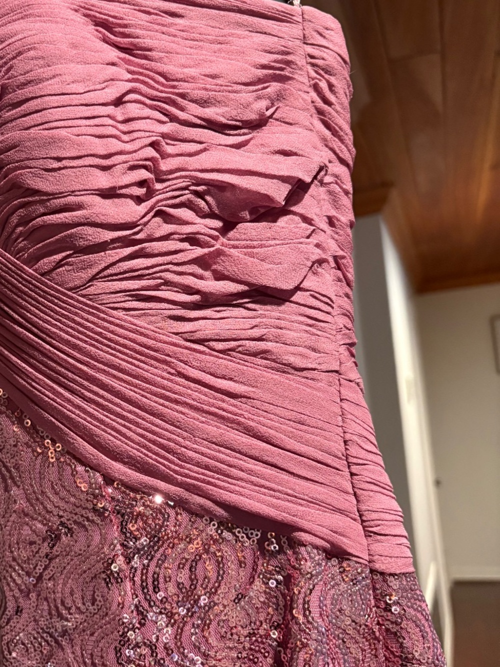 Vicky Tiel Strapless Sweetheart Rose Sequin Pleated Sheath Dress 8 - Picture 5 of 10